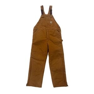 Carhartt Mens Bib Overalls Brown Duck Canvas Lined Work Dungarees Size 42x32